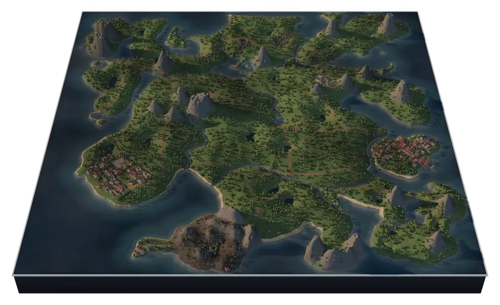 Ravenholm en carte en relief : forêts, rivages, villages et montagnes