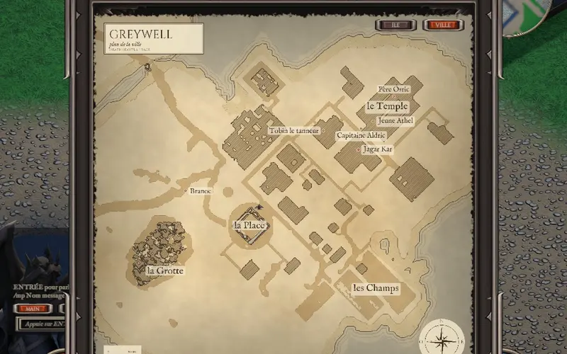 La carte du jeu, ouverte sur le plan de Greywell.